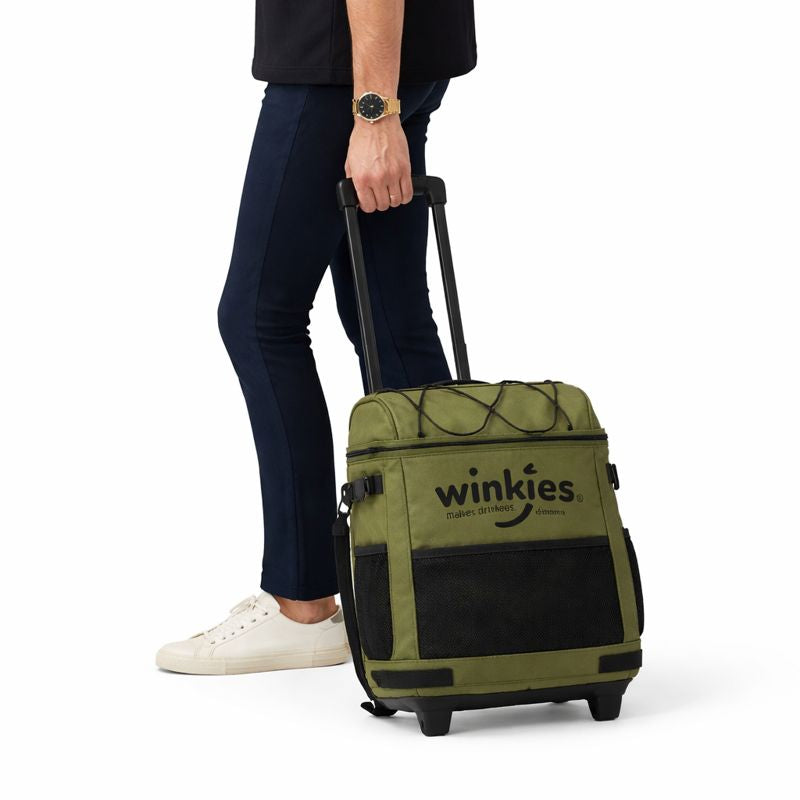 Long handle, Wide Wheel base prevents tipping and makes for a comfortable trip over almost any surface