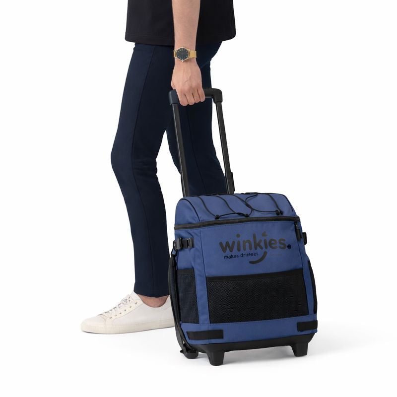 Long handle, Wide Wheel base prevents tipping and makes for a comfortable trip over almost any surface